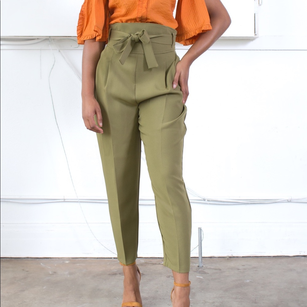 ASOS High Waist Balloon Tapered Pants in Olive